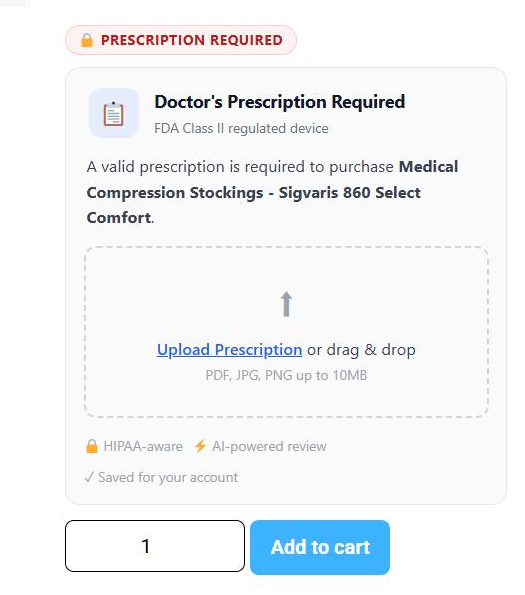Frontend prescription upload widget on the product page