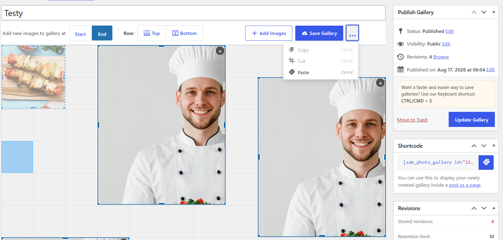 Copy, Cut, and Paste for images in the Custom Grid builder.
