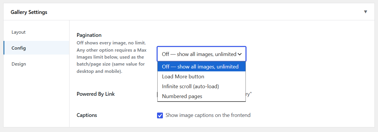 Gallery Settings : Config Controls