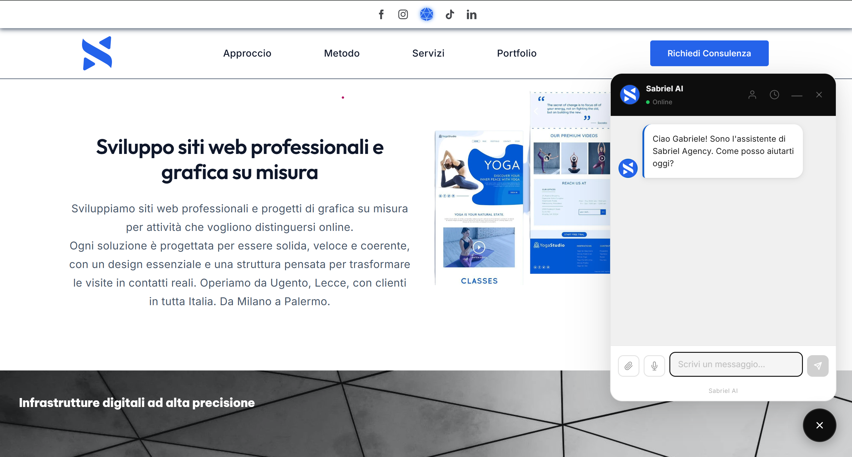 The chat widget on a live site, in the colours of the business.