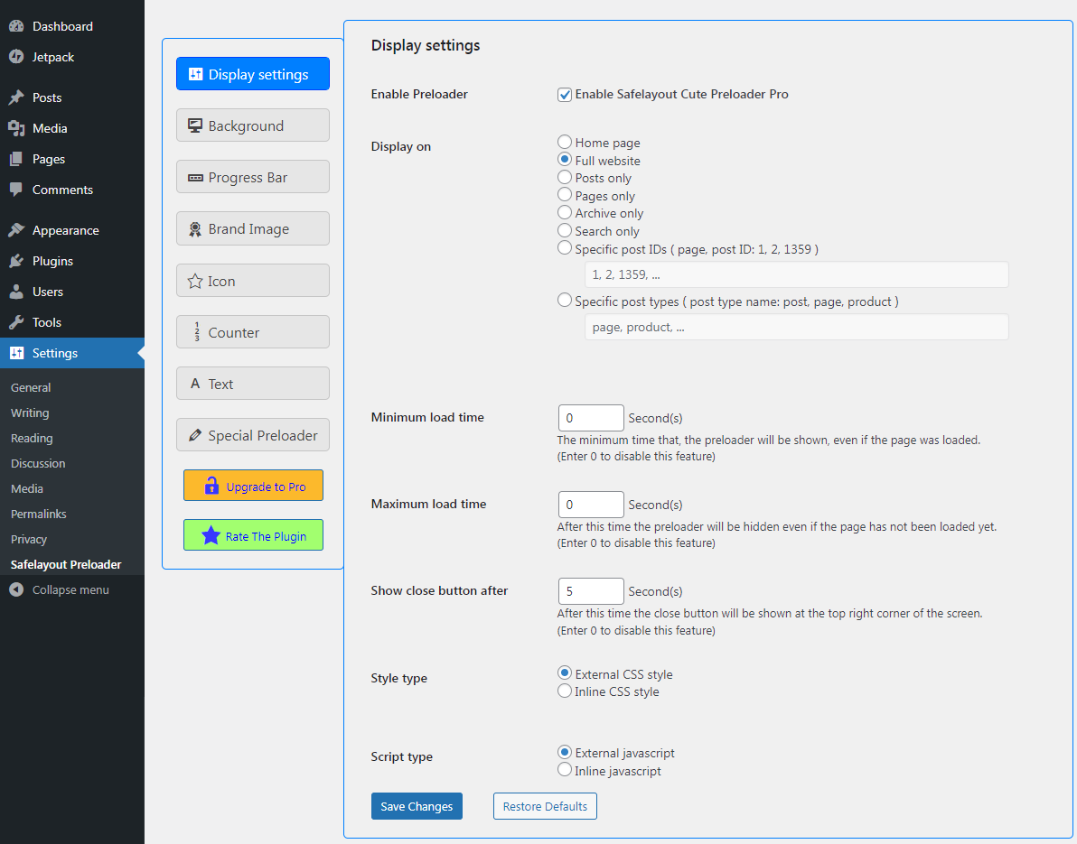 Display settings