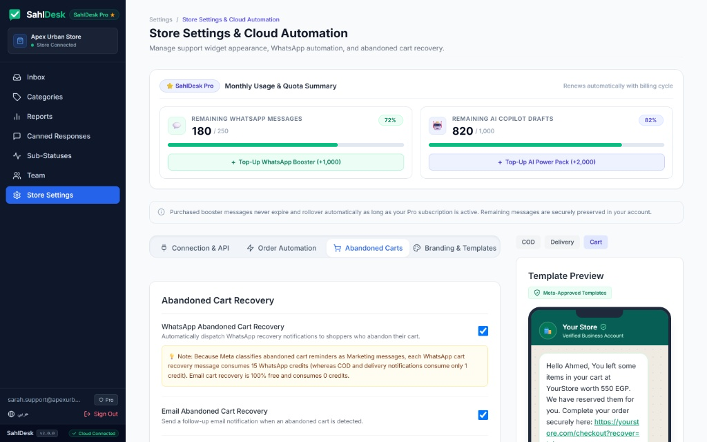 WhatsApp & Free Email Abandoned Cart Recovery