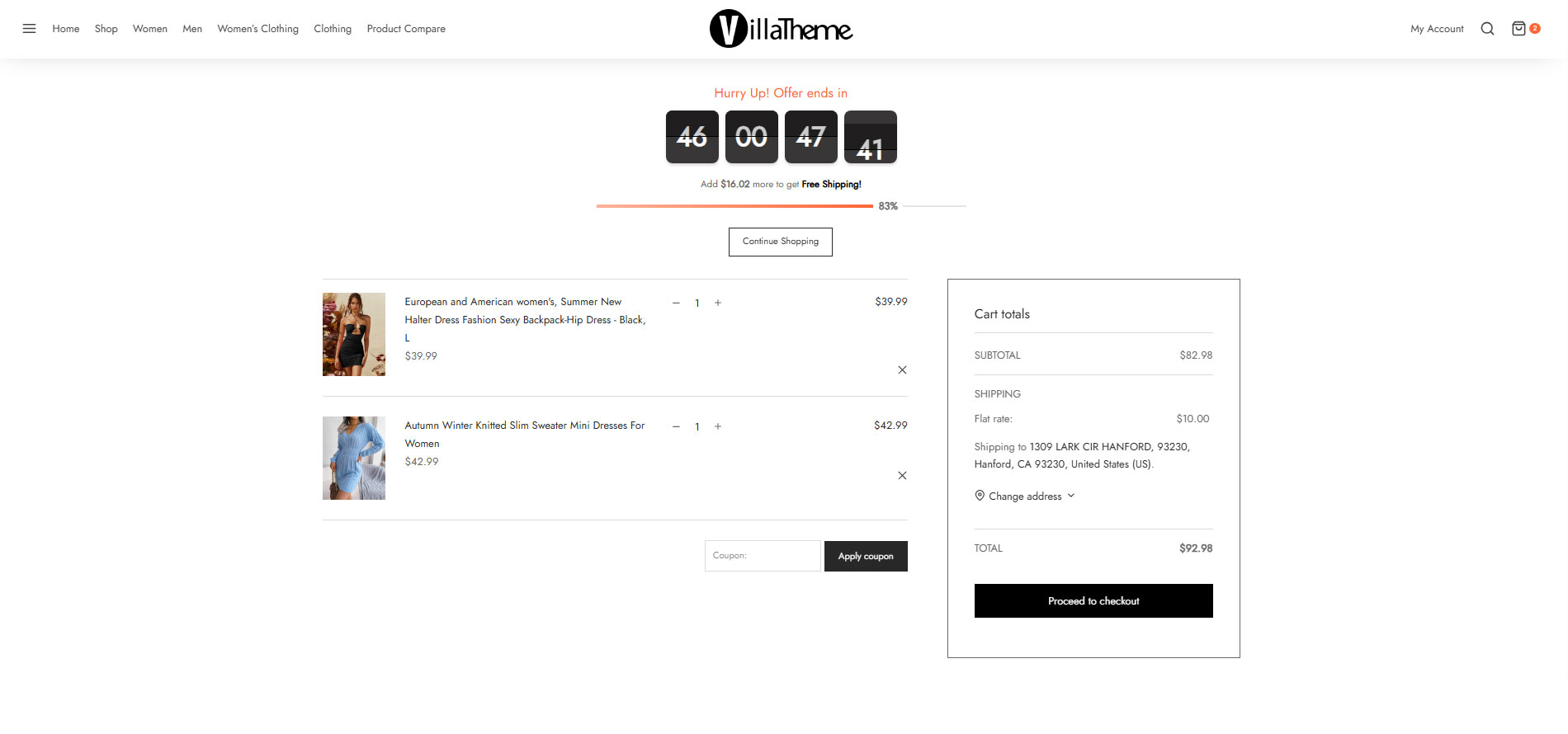 Sale countdown timer on cart page