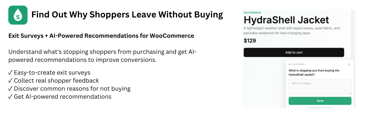SalesLeak – Exit Surveys for WooCommerce preview