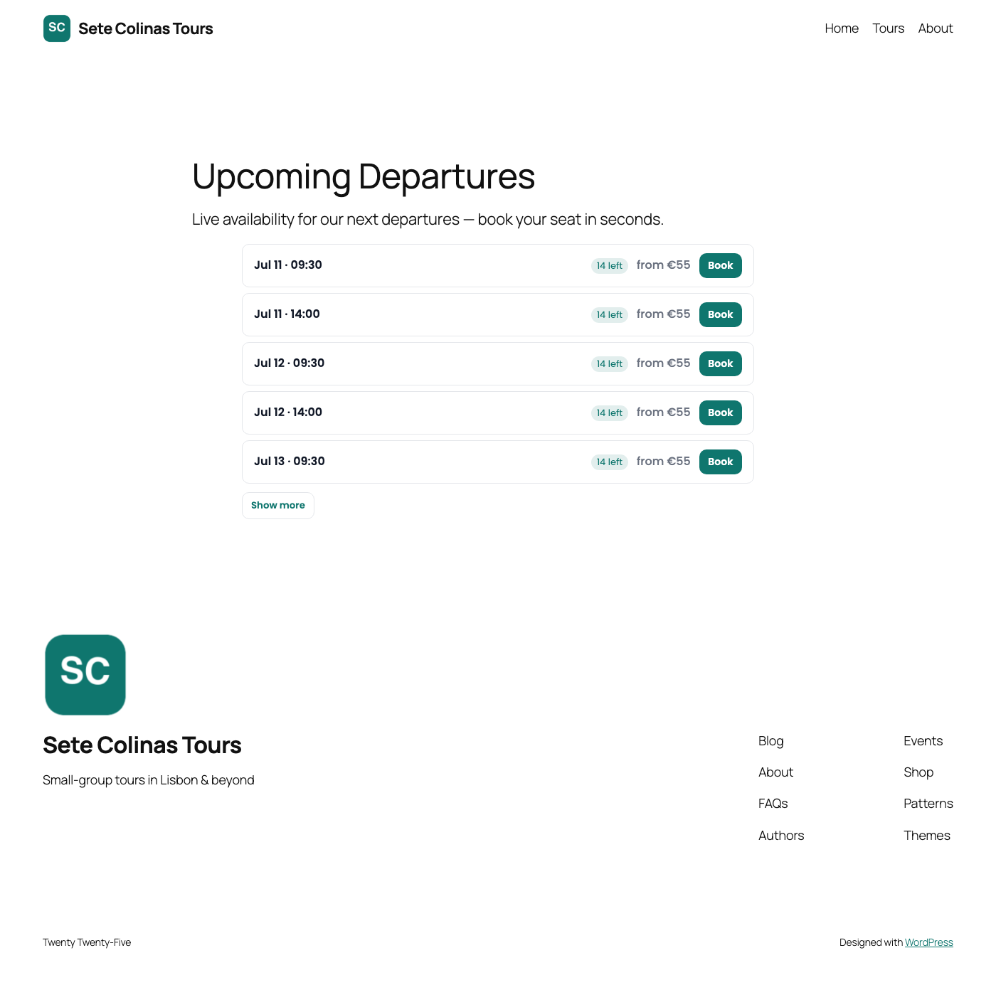 Upcoming Departures list on the front end.