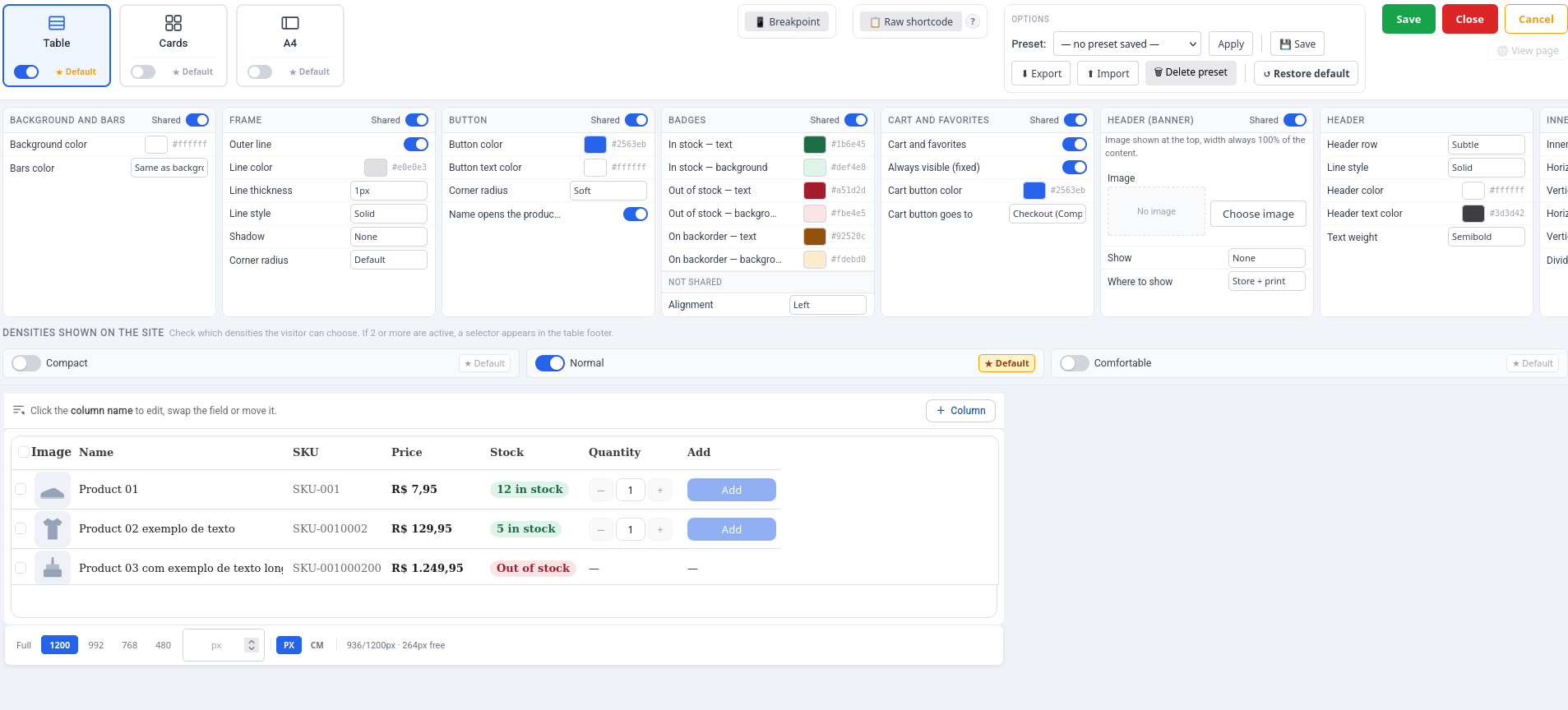 Per-column color picker