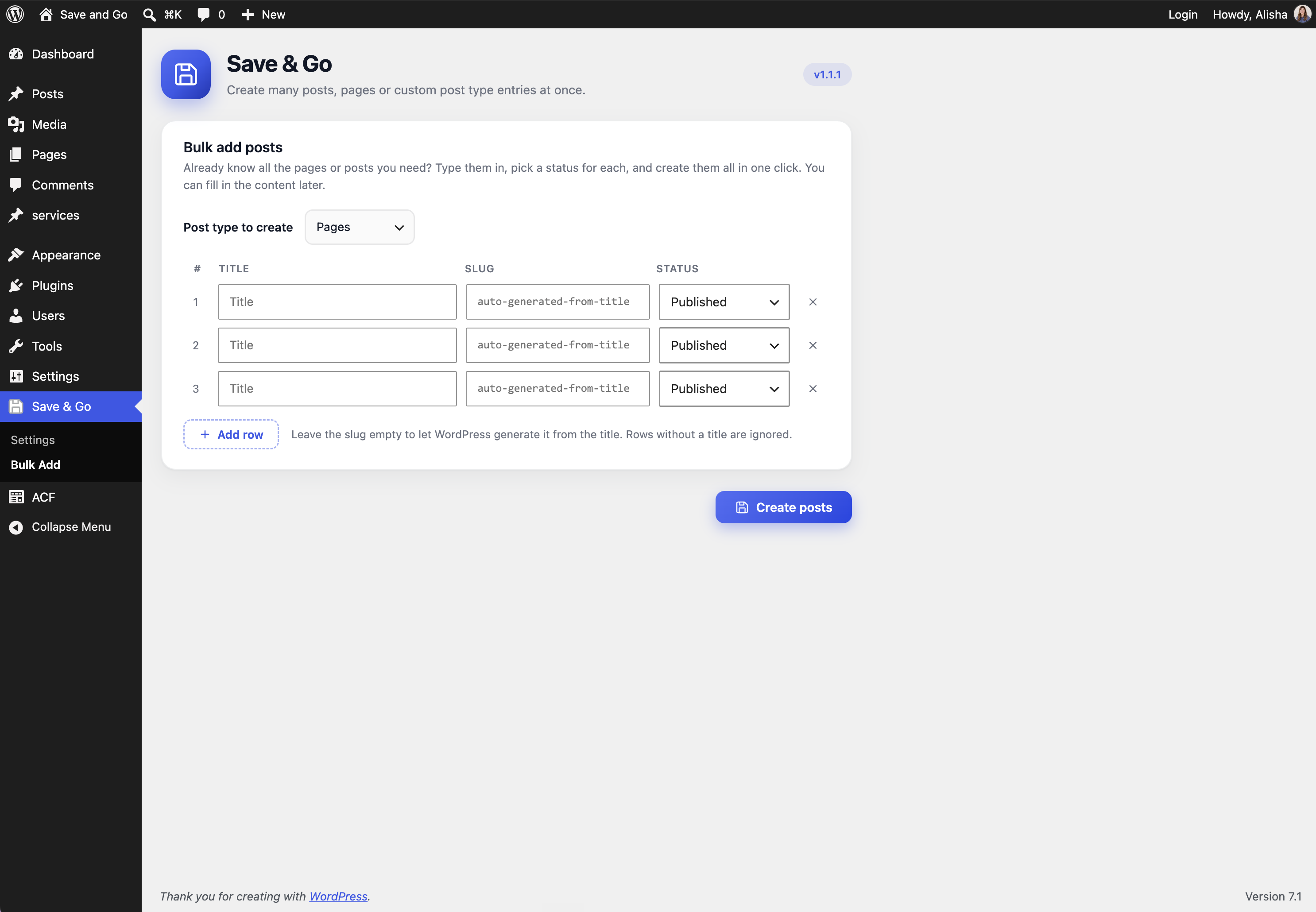 The Save & Go button in the classic editor