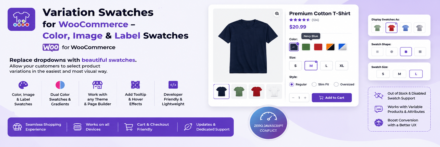 WordPress 外掛 Variation Swatches for WooCommerce – Color, Image & Label Swatches 的封面圖片