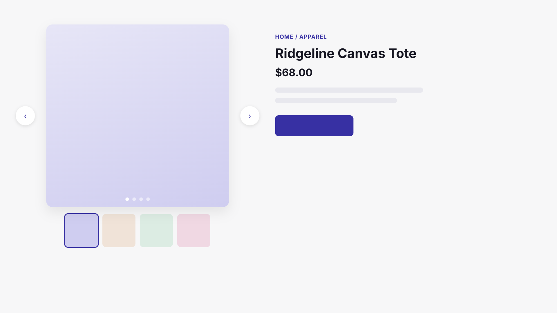 Main product slider with arrow and dot navigation.