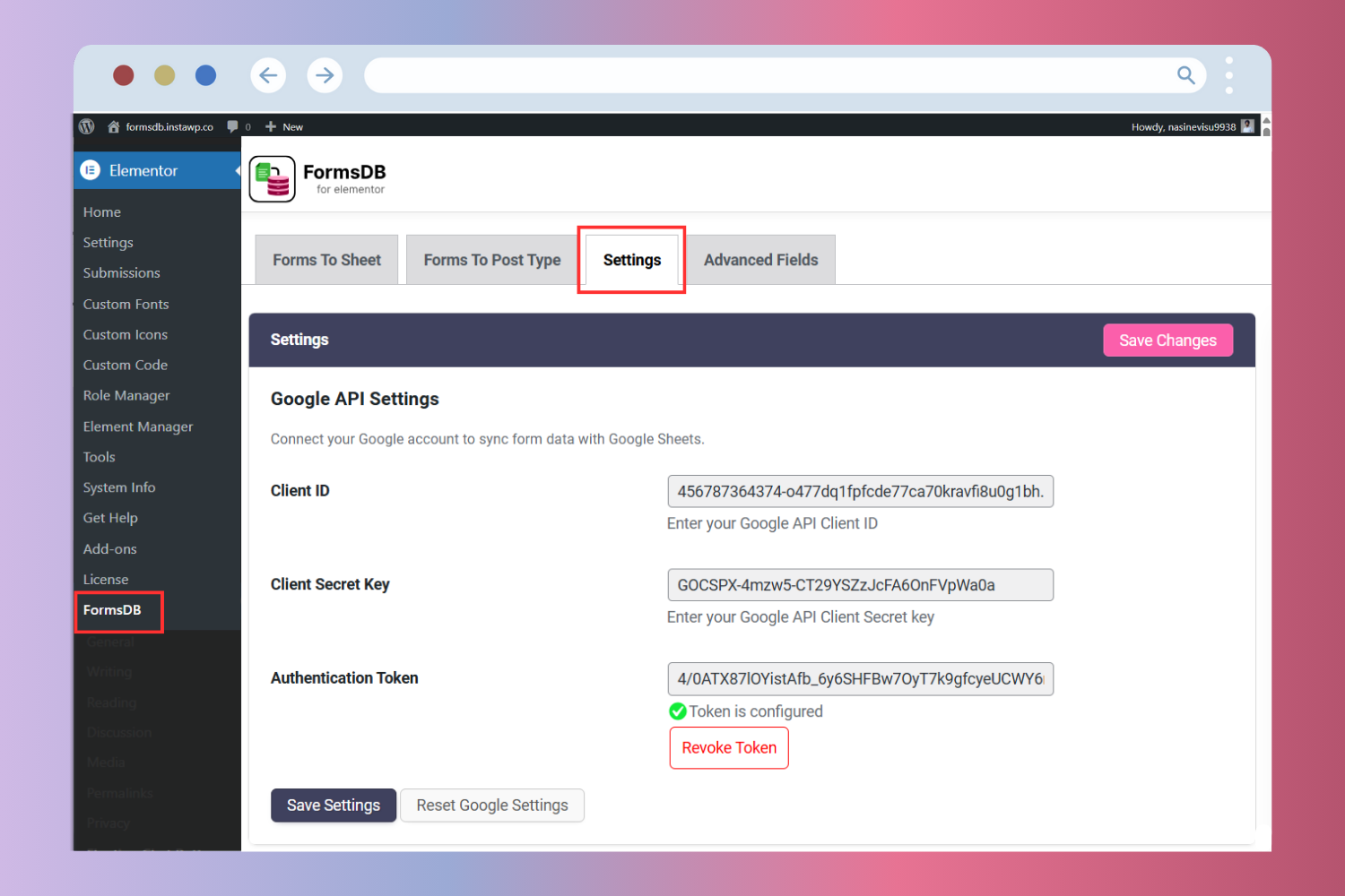 Google Sheets API Settings