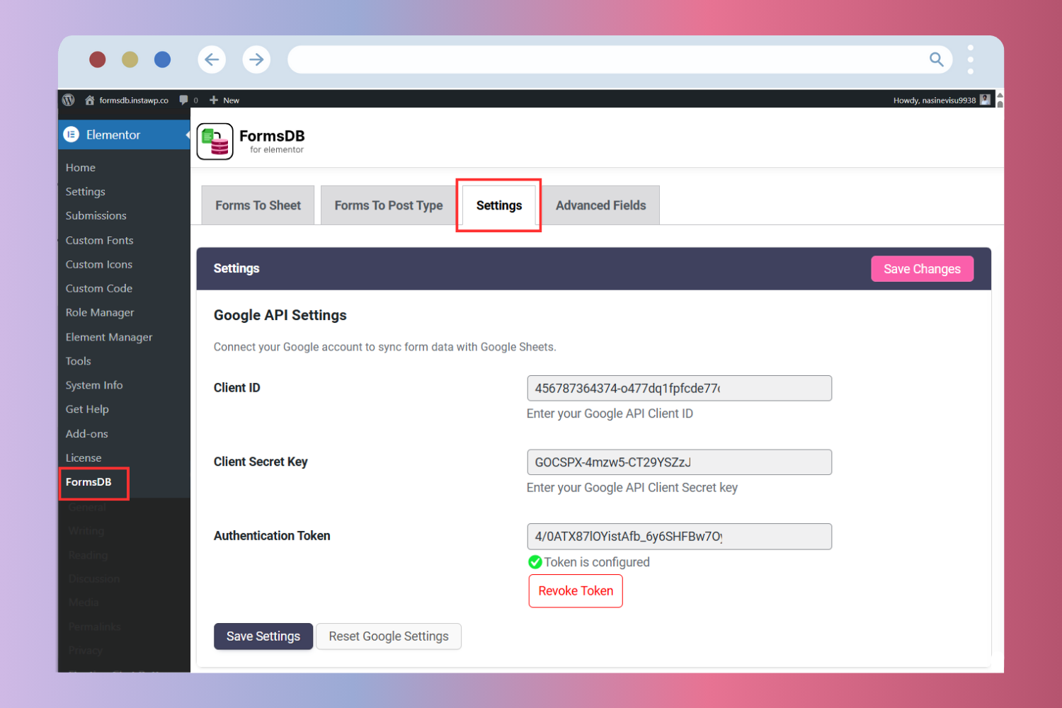 Google Sheets API Settings