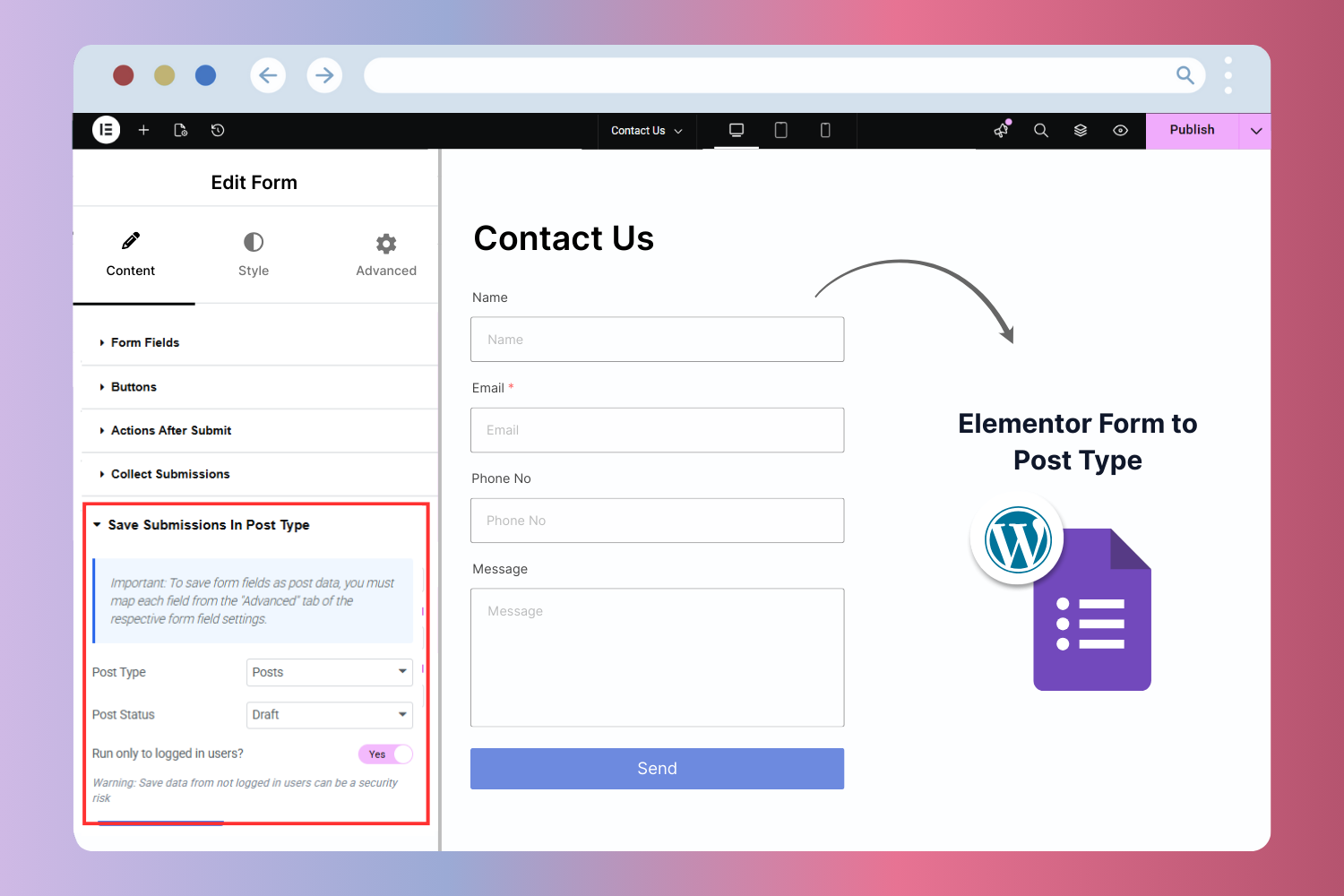 Save Elementor Form Submissions to Post Type