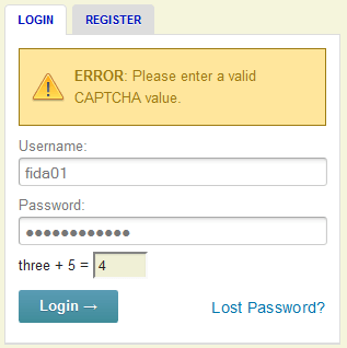Error message when Captcha incorrect.