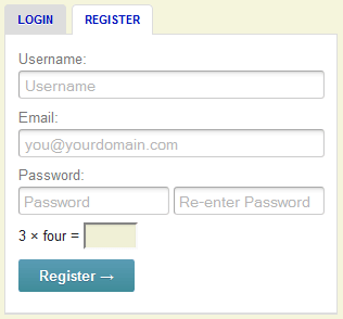 Registration Tab with Capctha.
