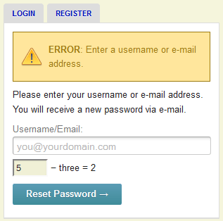 Error message in Lost Password form.