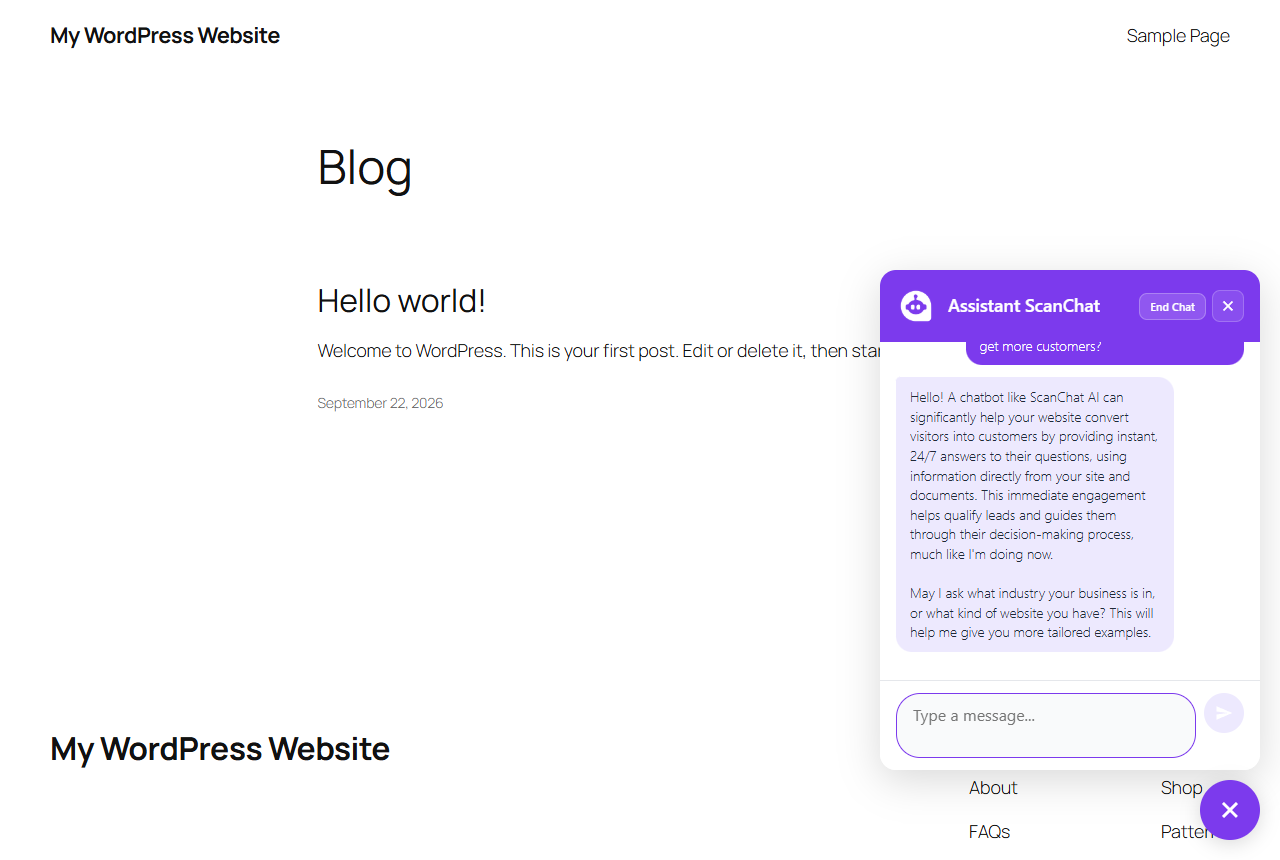 The chatbot answering a visitor on a WordPress website.