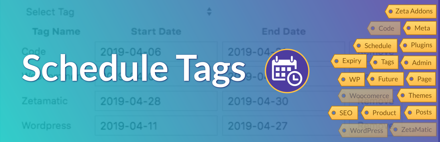 WordPress 外掛 Schedule Tags 的封面圖片。