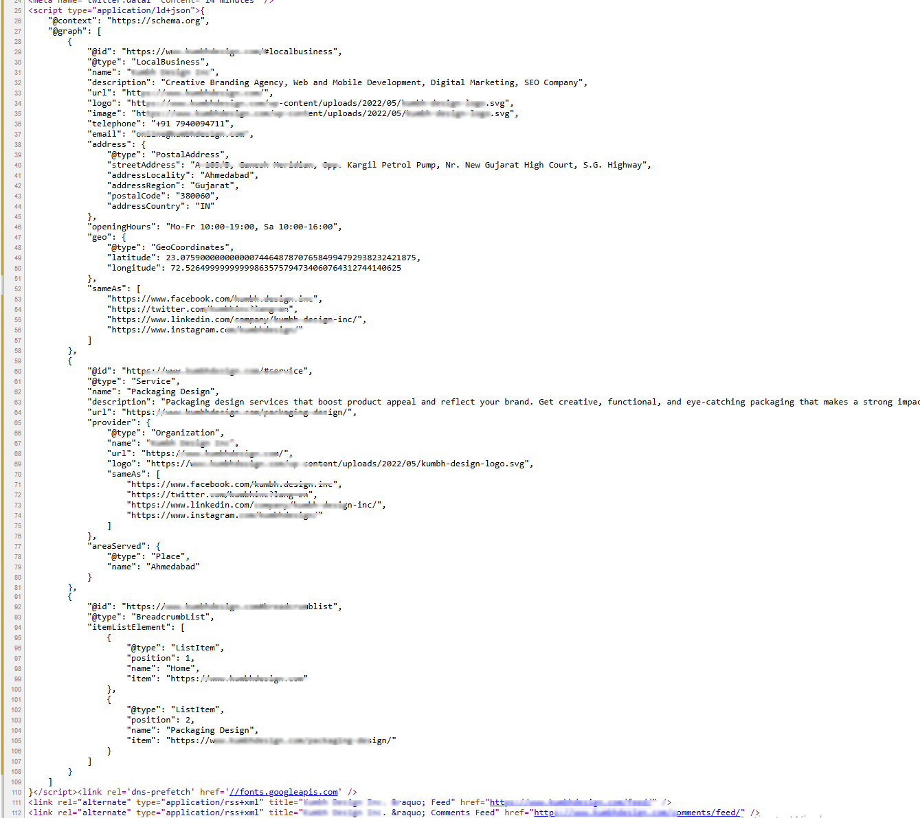 Human-readable JSON-LD structured data generated in the page source.