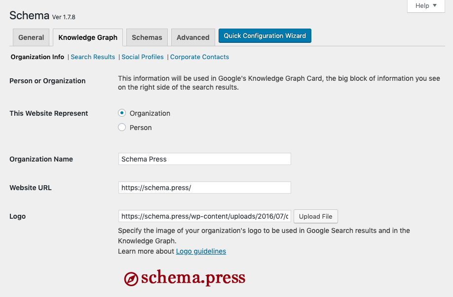 Schema Plugin Knowledge Graph Settings page.