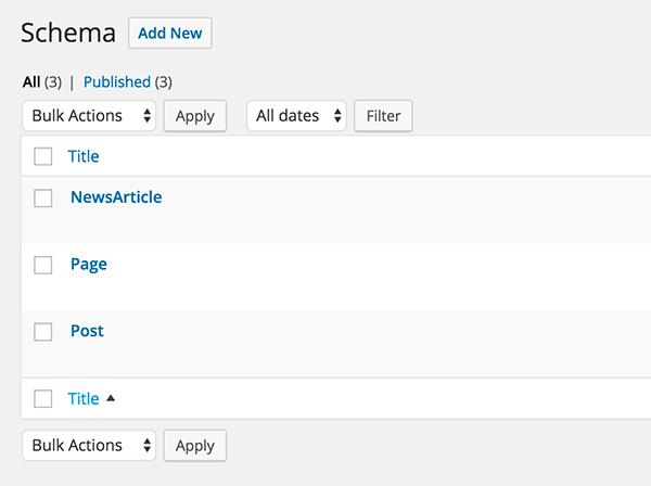 Create new schema type screen.