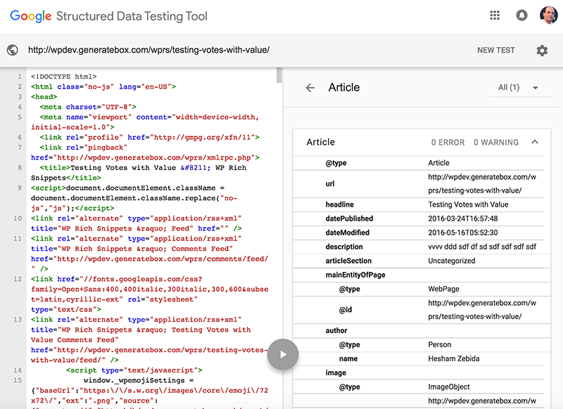 Google Structured Data Testing Tool.