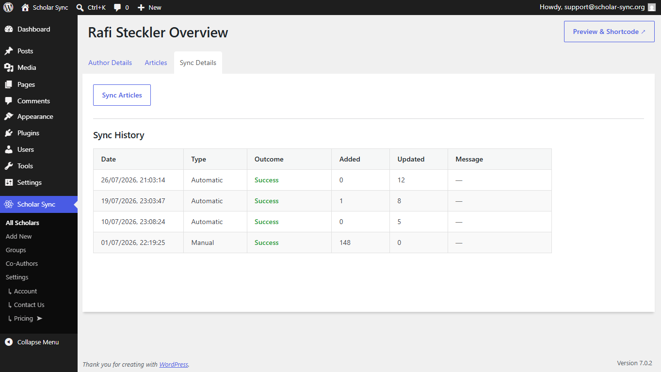Sync History — a transparent log of every automatic and manual sync, so your data is always current.