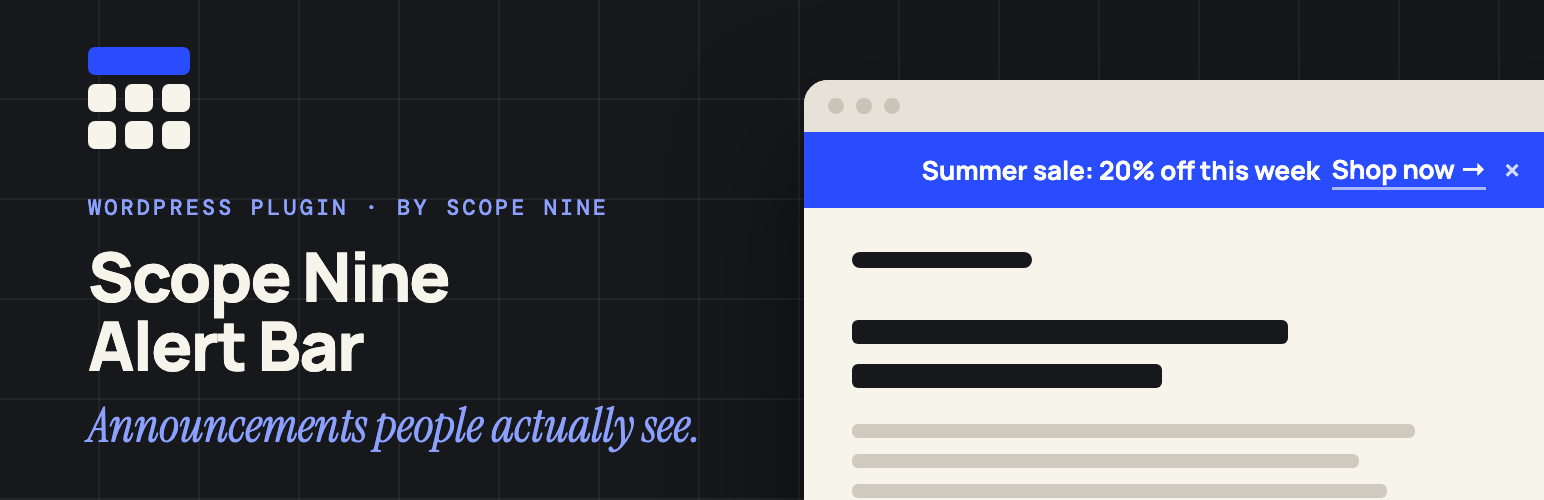 WordPress 外掛 Scope Nine Alert Bar 的封面圖片