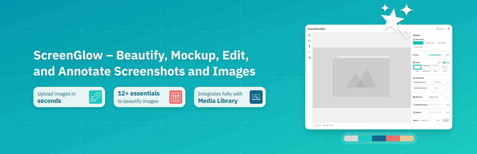 WordPress 外掛 ScreenGlow Image Editor – Beautify, Mockup, Annotate, and Edit Images and Screenshots 的封面圖片。