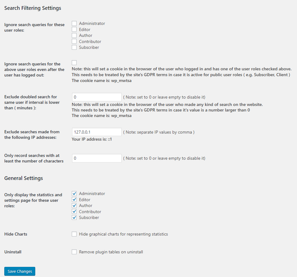 Settings page