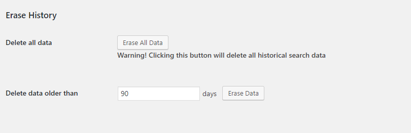 Erase history section in the settings page