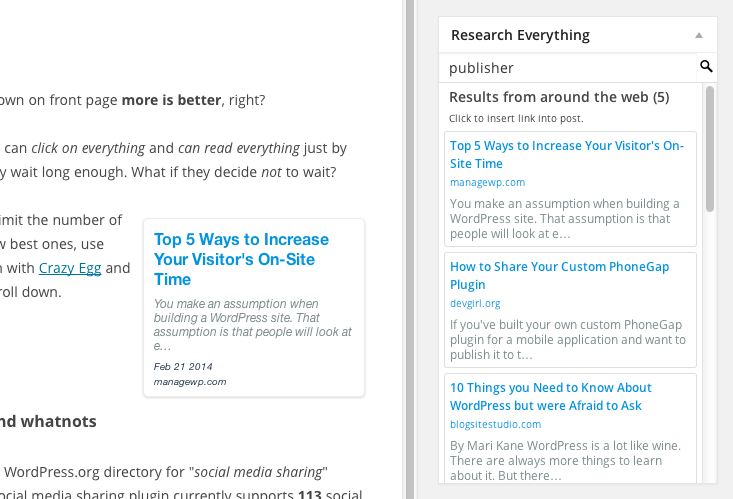 Screenshot of the writing helper Research Everything