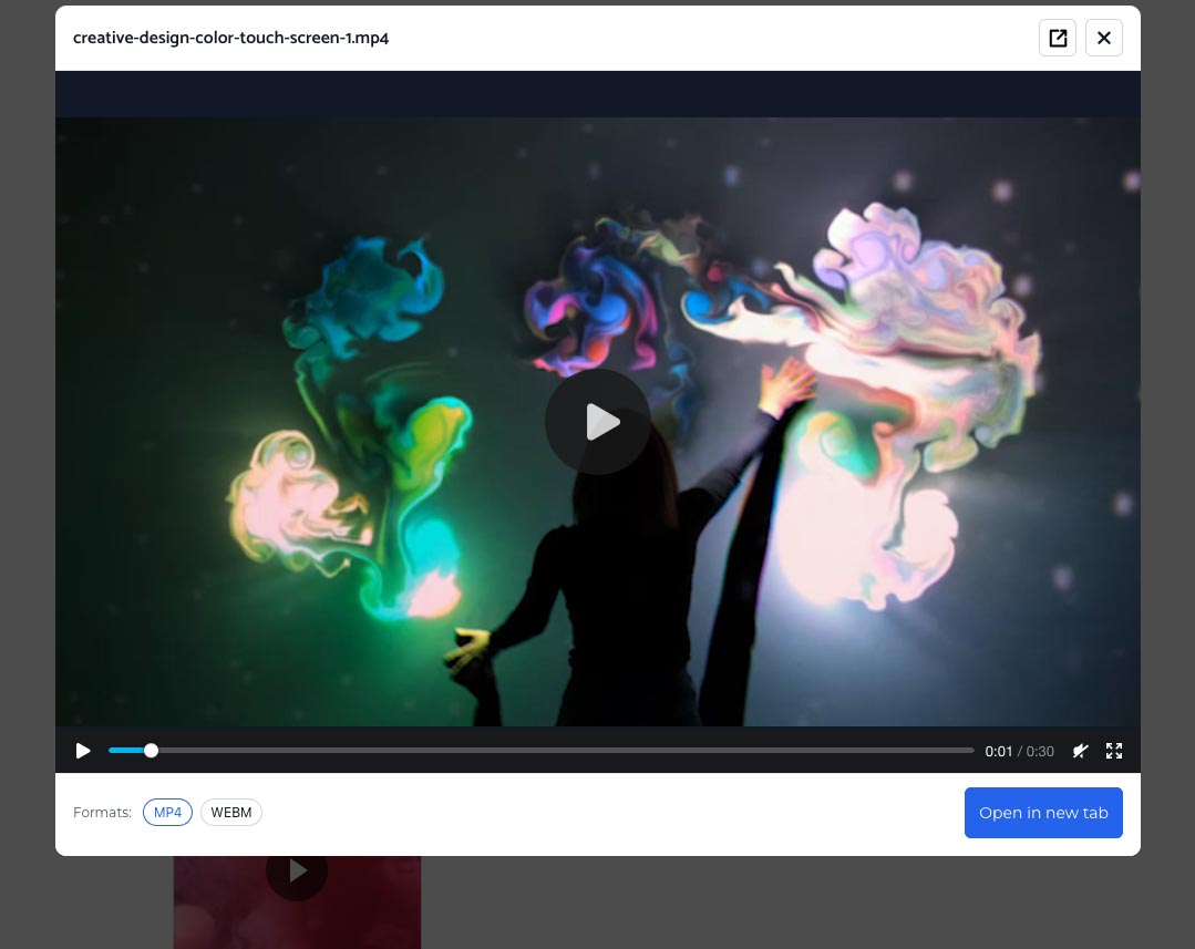 Results, video pop-up: in-place playback for a video result.