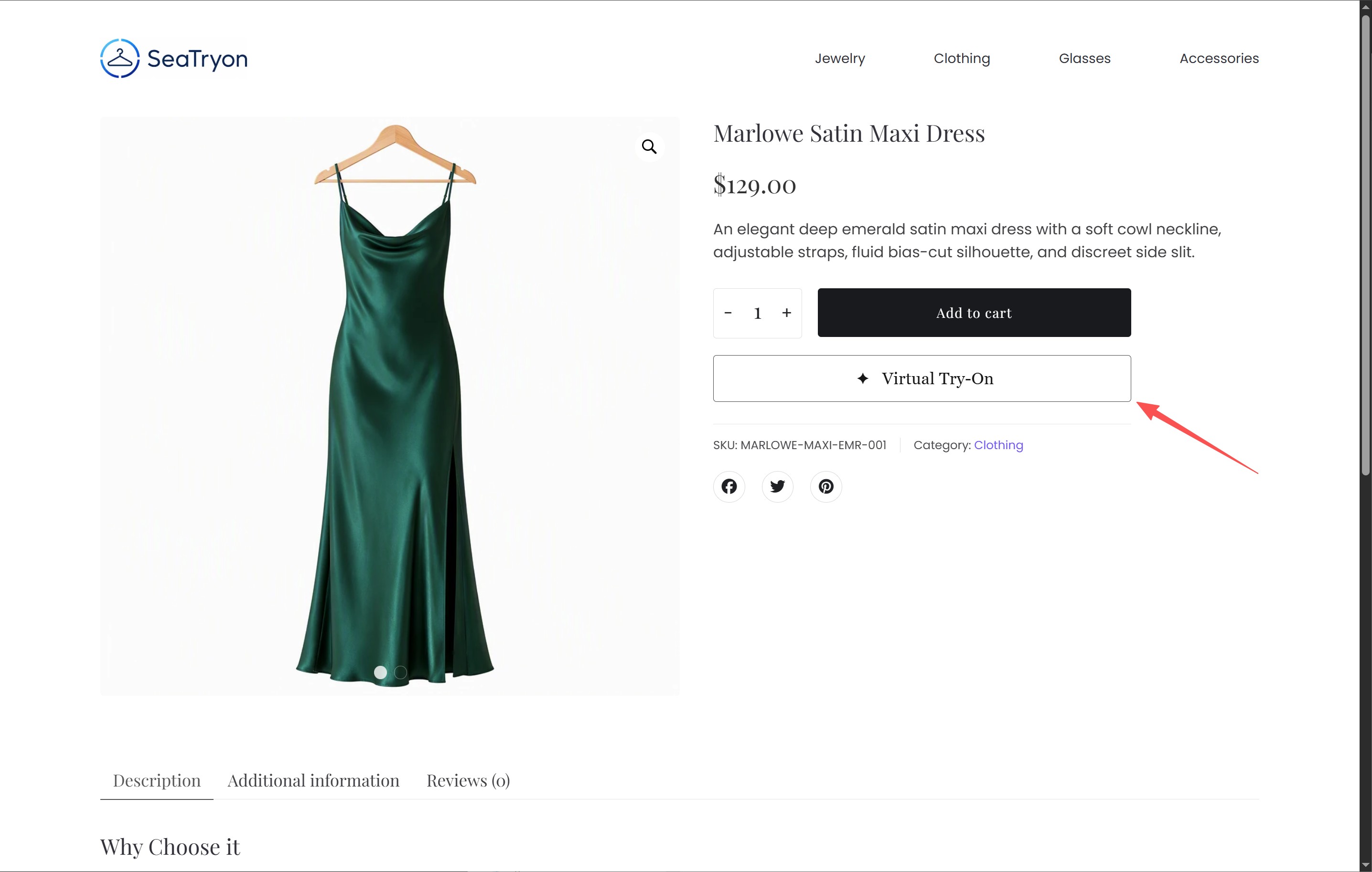 Virtual Try-On button on a WooCommerce product page.