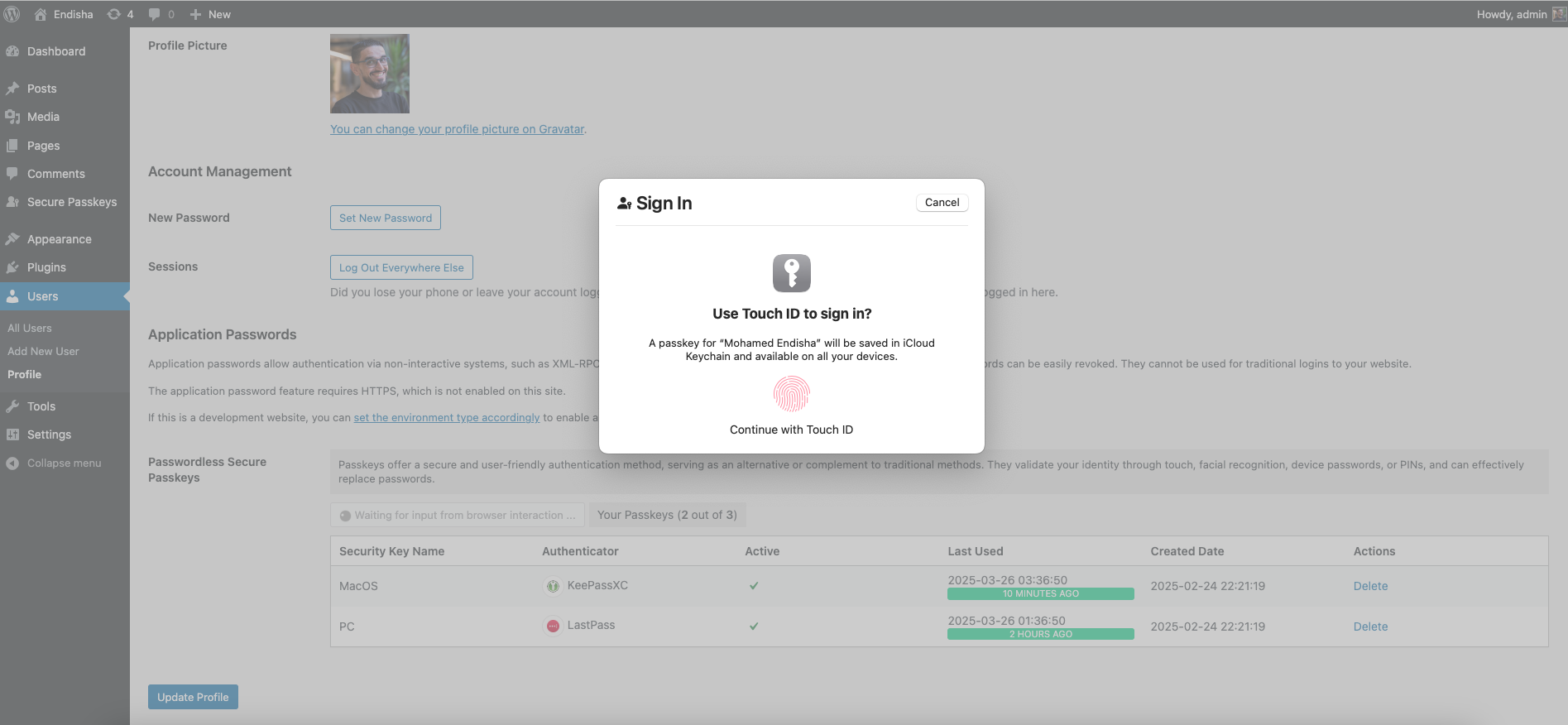 Admin Add New Passkey
