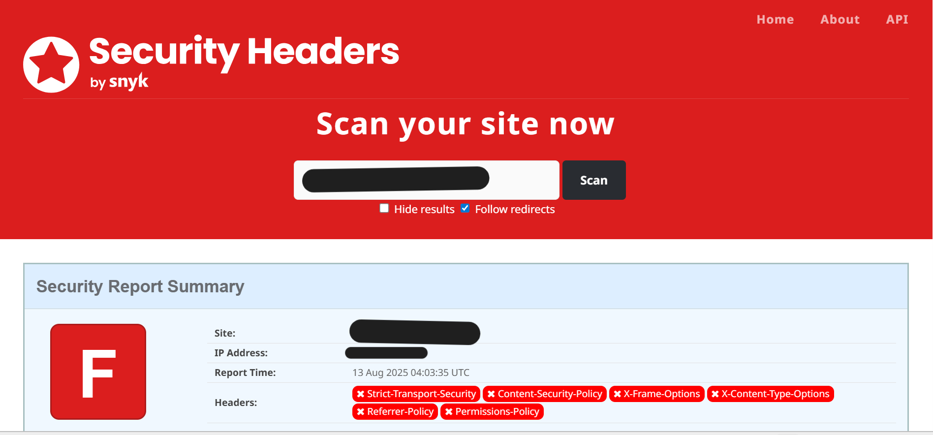 Security Headers: Overview of active HTTP security headers.