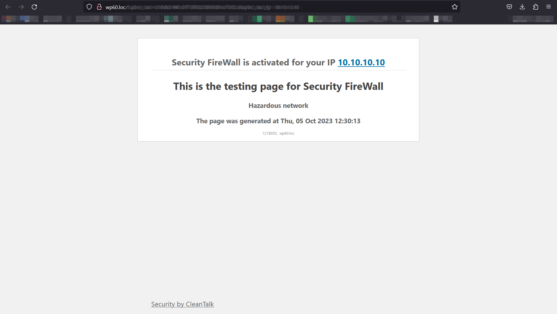 <strong>Example of blocking page - Firewall</strong>. If the visitor IP is in hazardous net list or blacklisted in your personal list, he will see this screen.