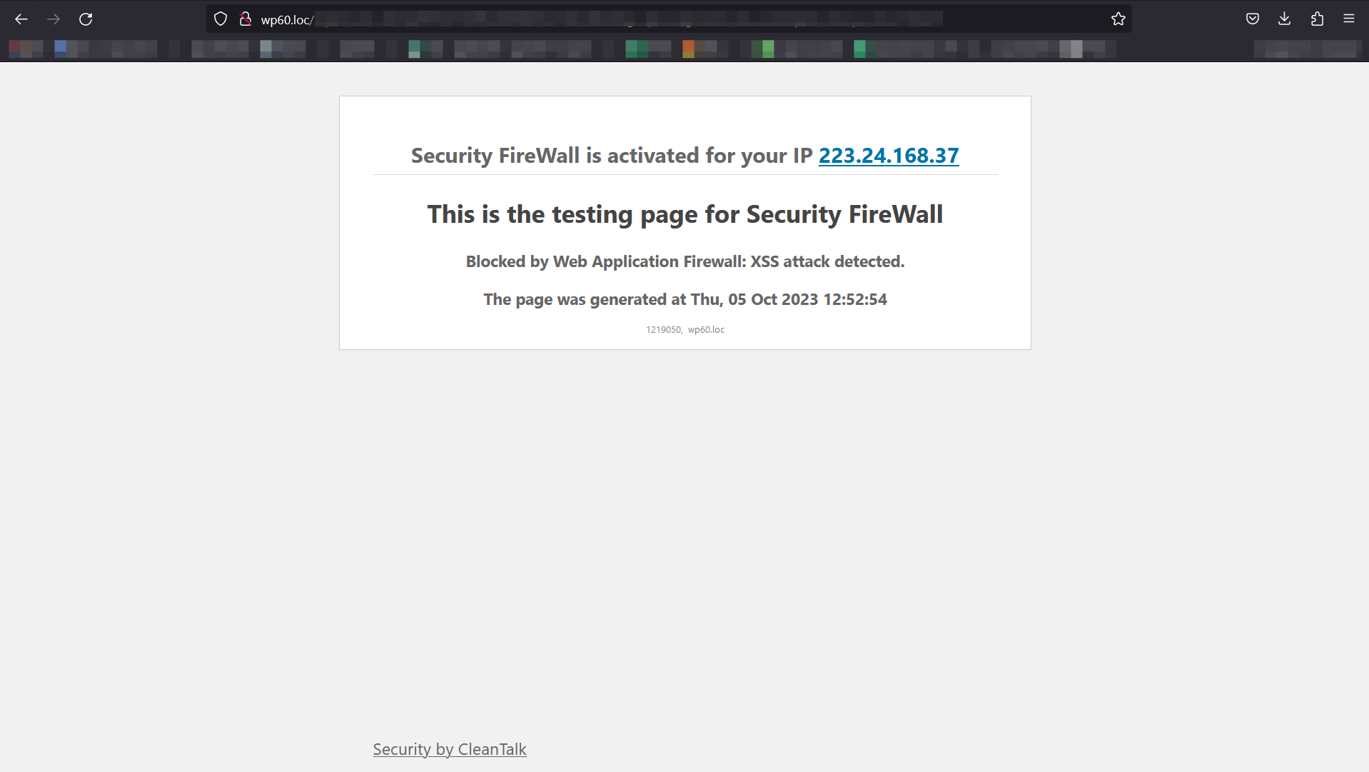 <strong>Example of blocking page - XSS</strong>. If the visitor attempts to implement XXS, he will see this screen.
