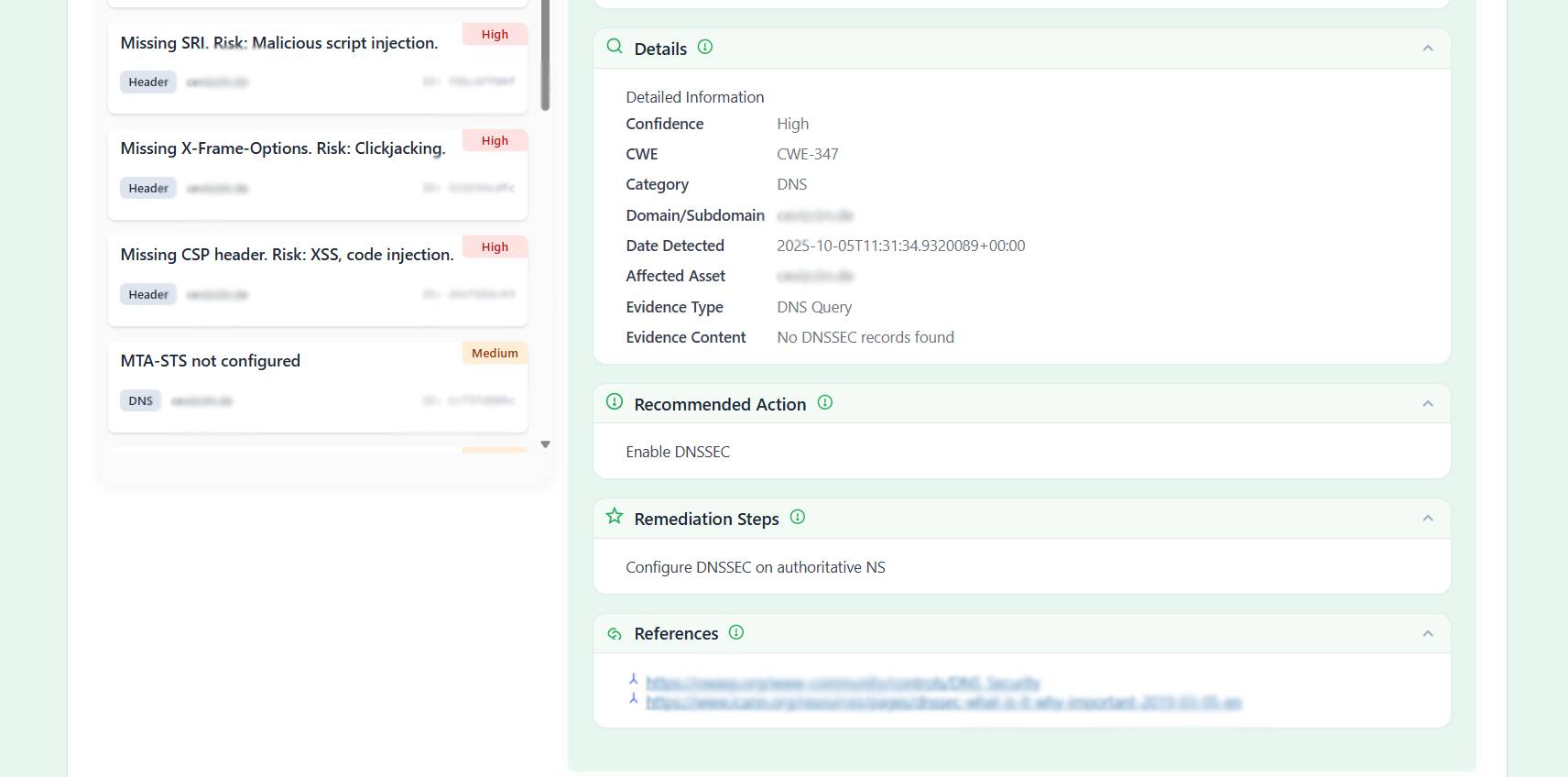 Findings dashboard - 2
