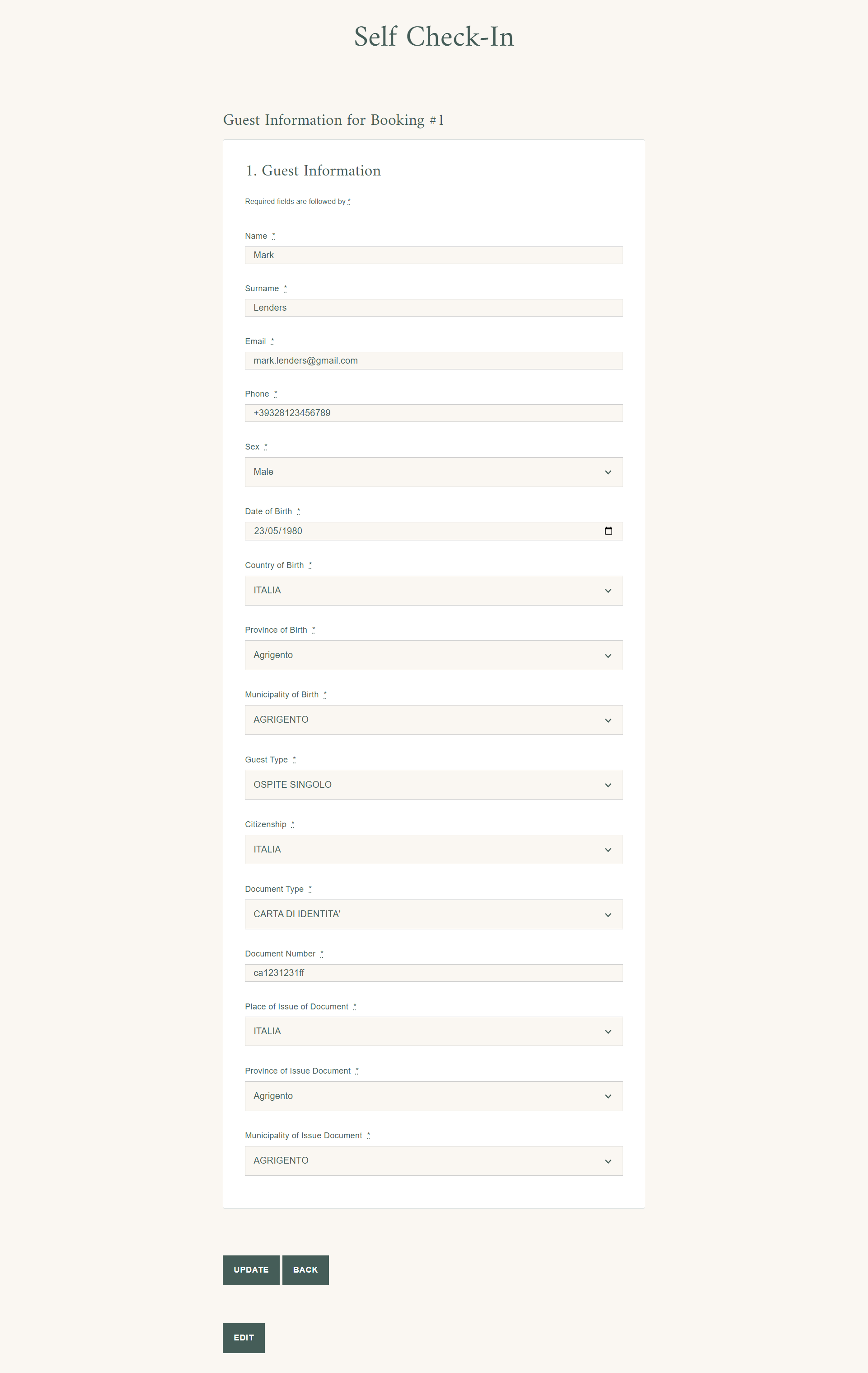 Check-In Form