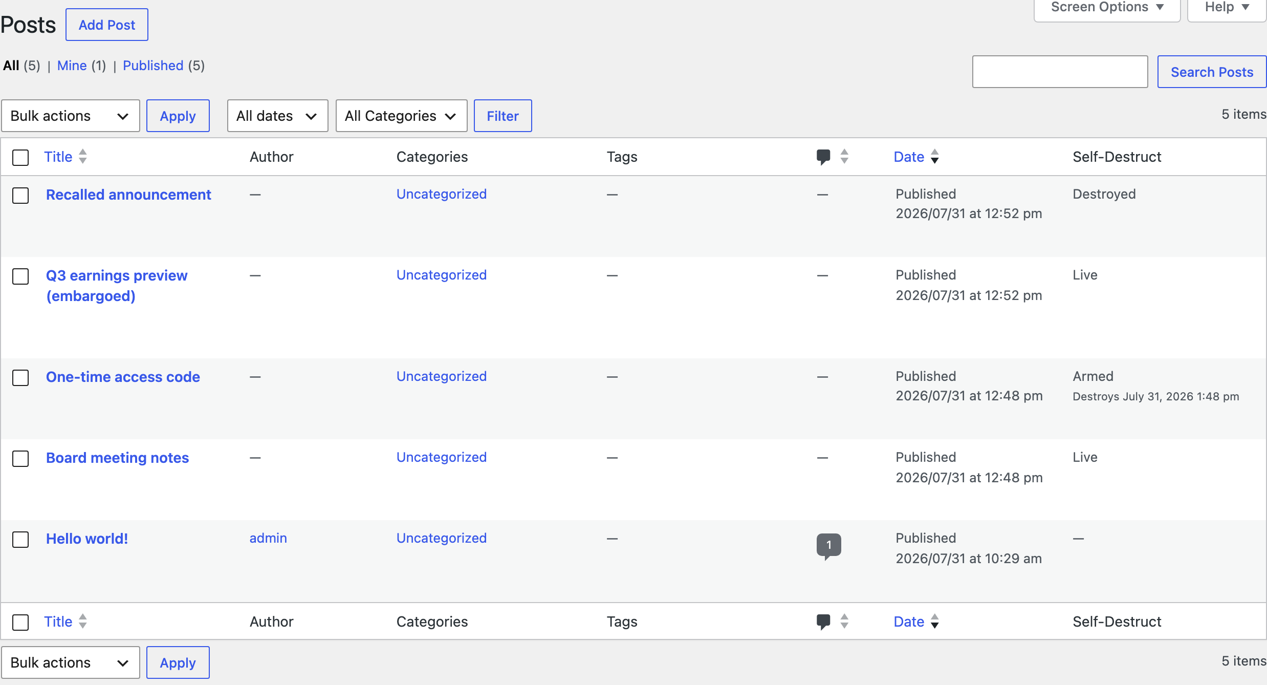 The posts-list status column.