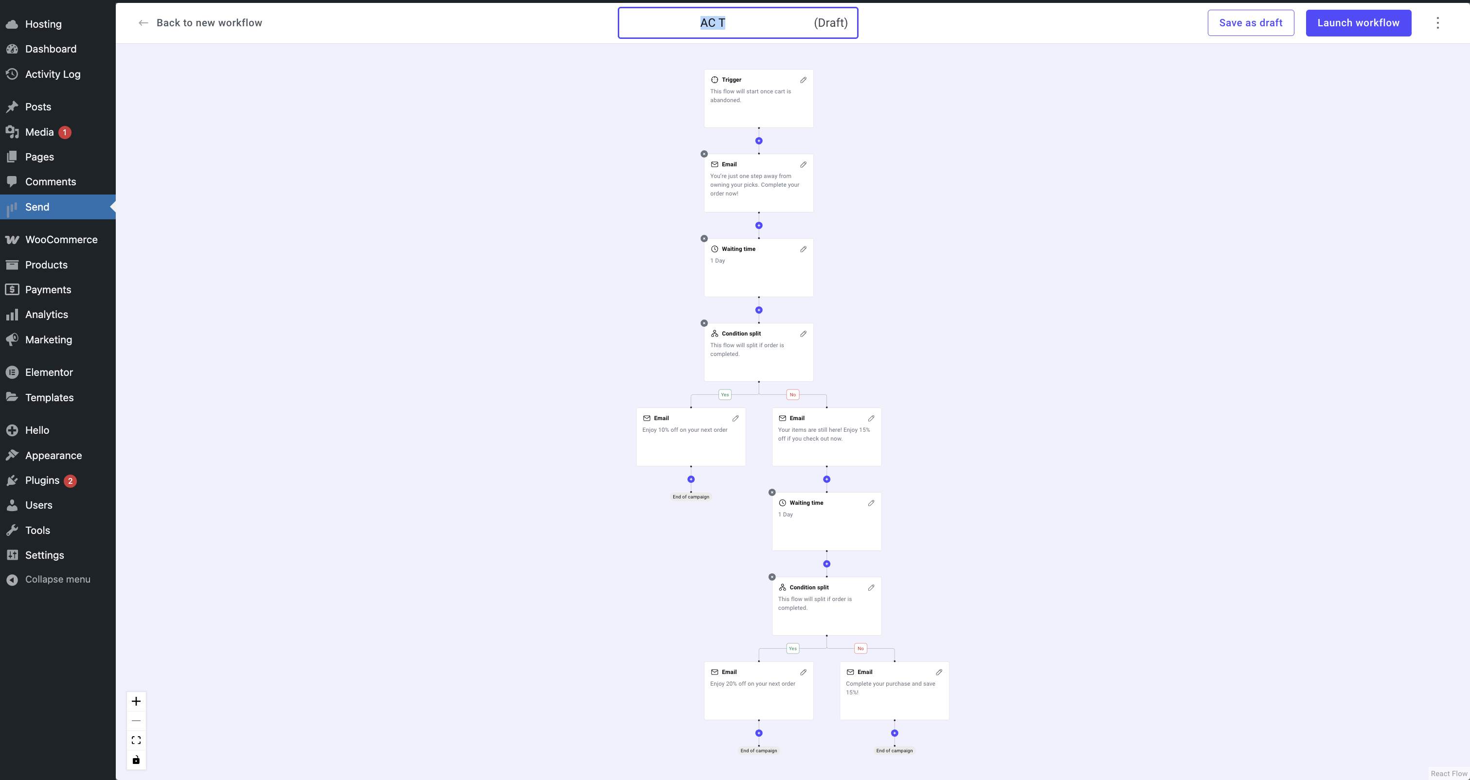Preset abandoned cart flow