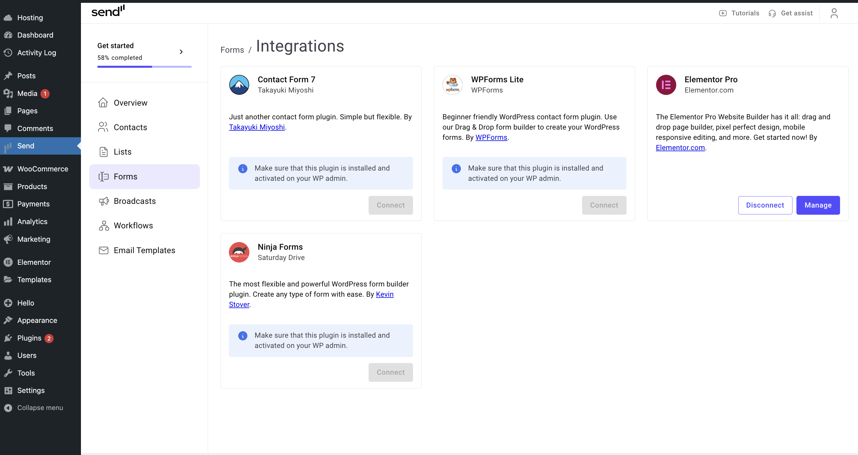 Form integrated with Send
