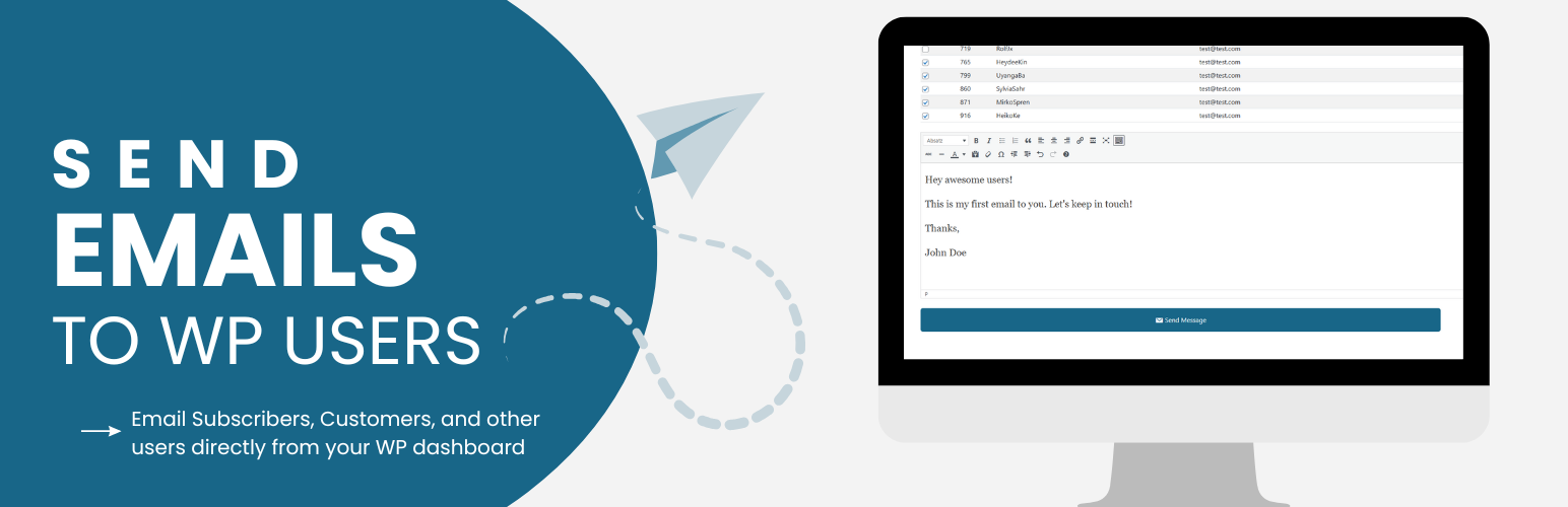 WordPress 外掛 Send Users Email – Email Subscribers, Email Marketing Newsletter 的封面圖片。
