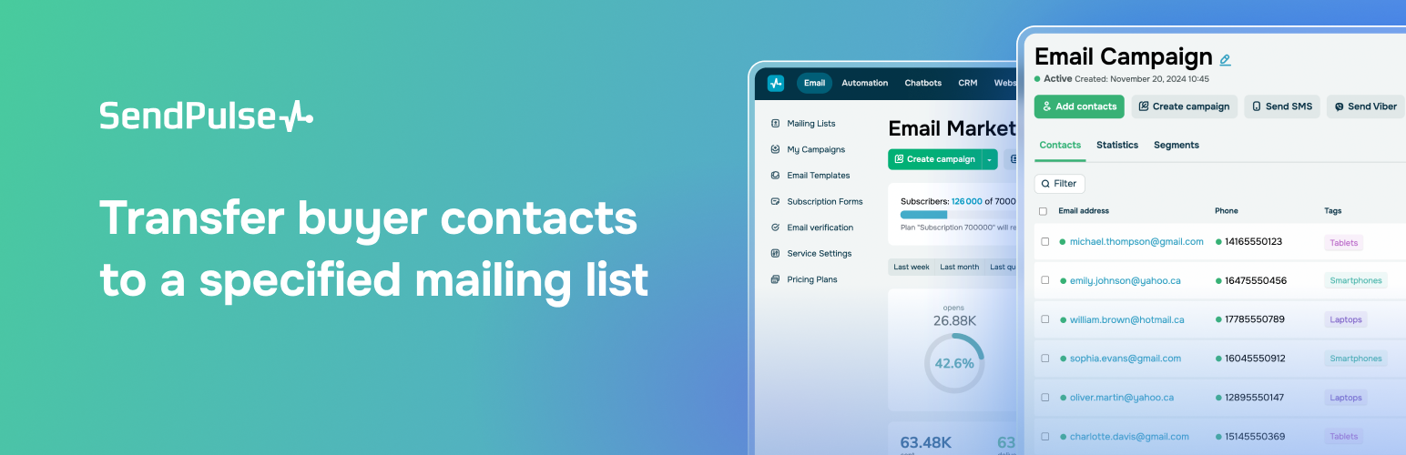 SendPulse subscription for WooCommerce