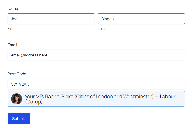 Looking up an MP by postcode within a Gravity Form