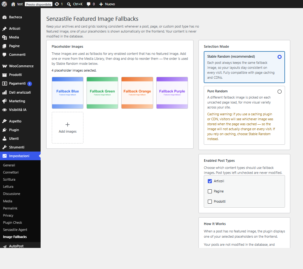 The settings page with the global placeholder image pool and drag-and-drop ordering.