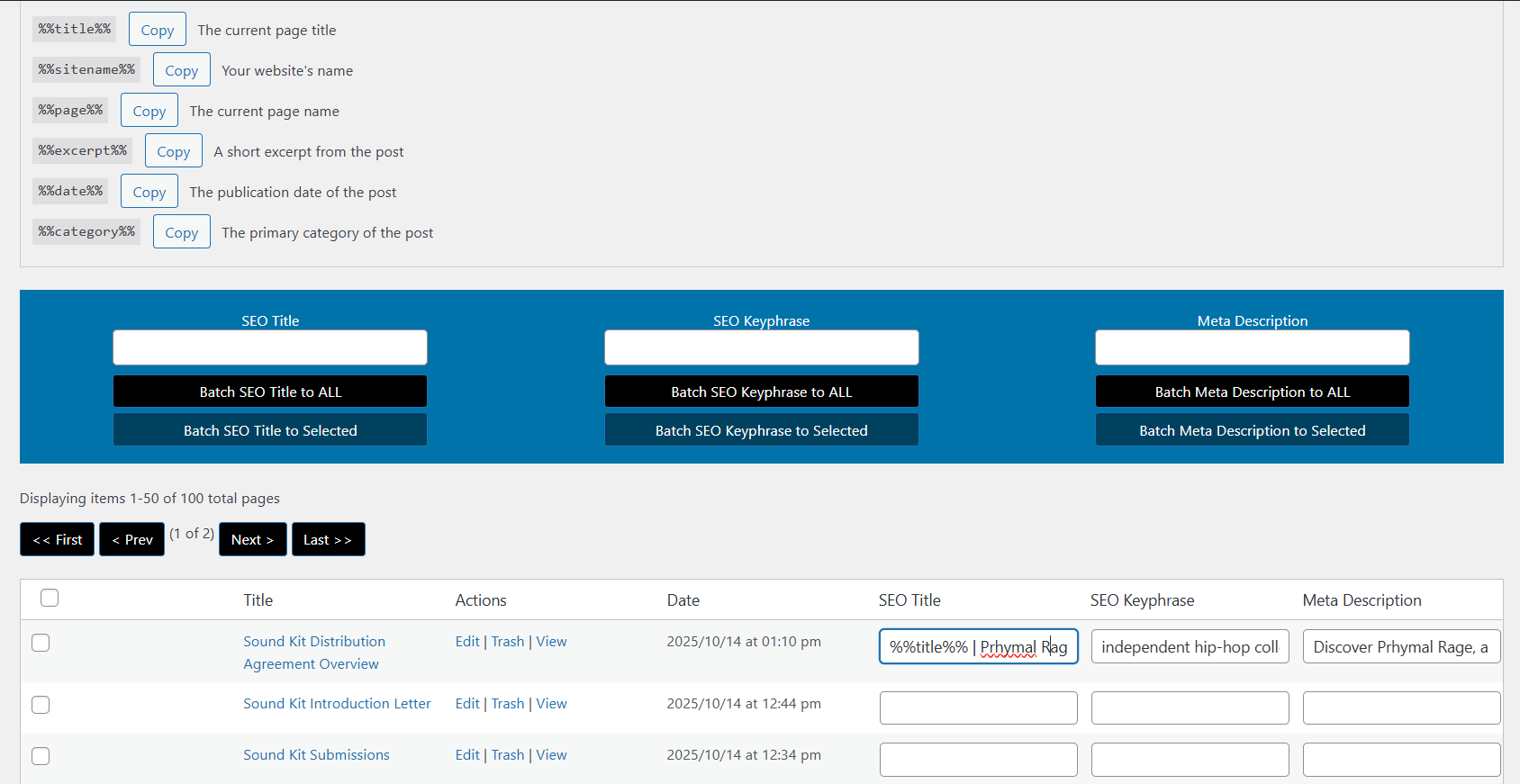 Batch editing interface for Pages