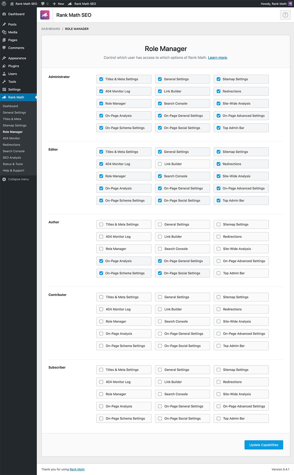 Role Manager gives you full control. Useful for multi-author sites.