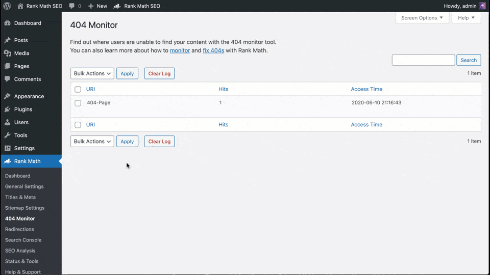 Rank Math Comes with a 404 monitor and easy-to-use Redirection Manager.