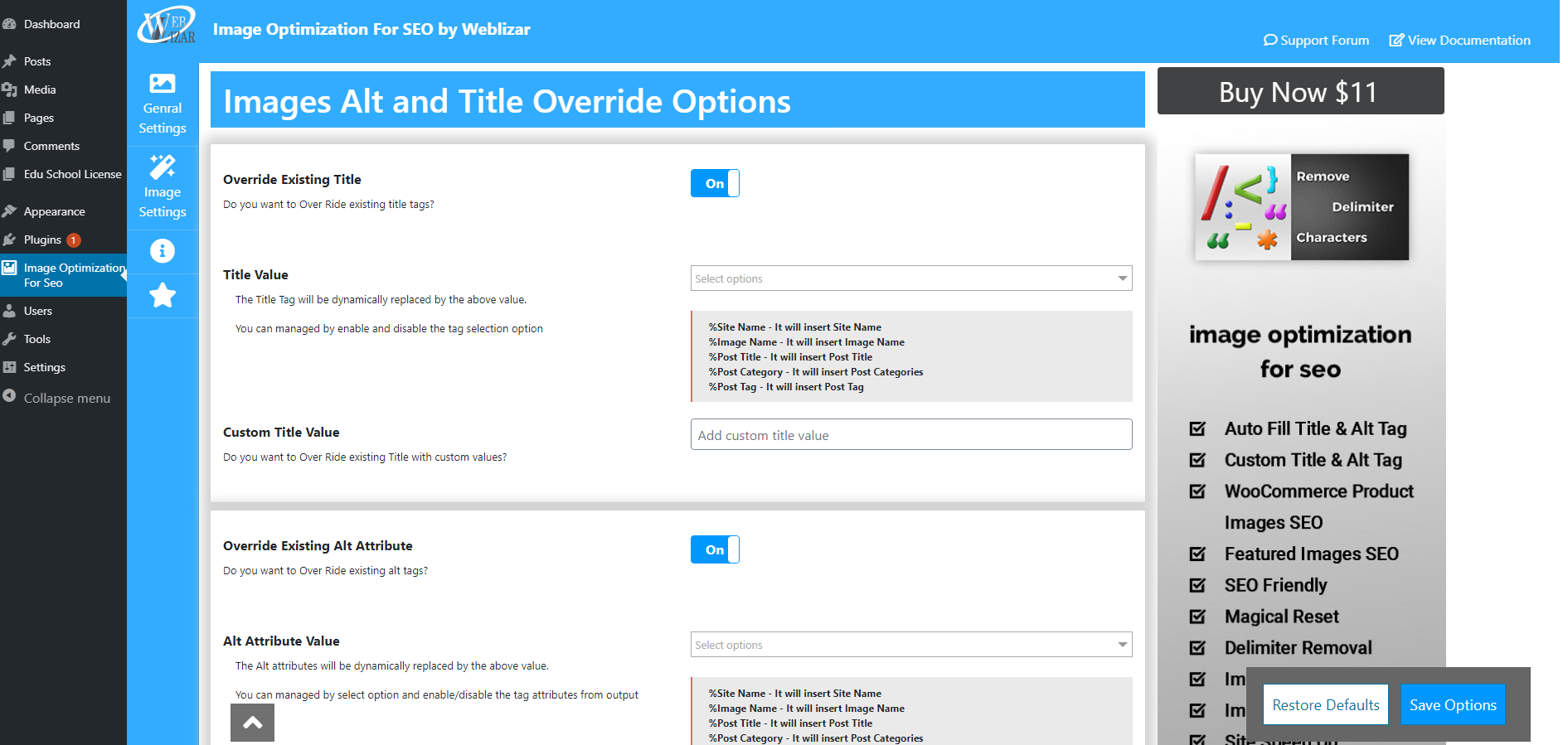 Image Optimization For Seo Dashboard Settings